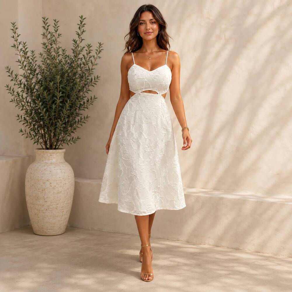 NEW MYSTERY RESORT aegean whisper midi dress in white